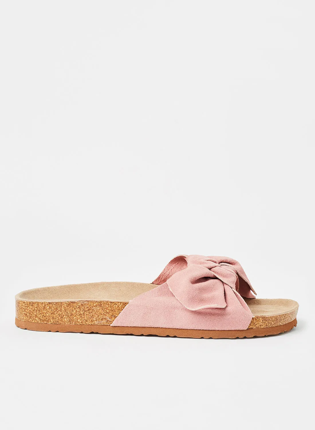 Mohito Bow Detail Suede Slides Pastel Pink