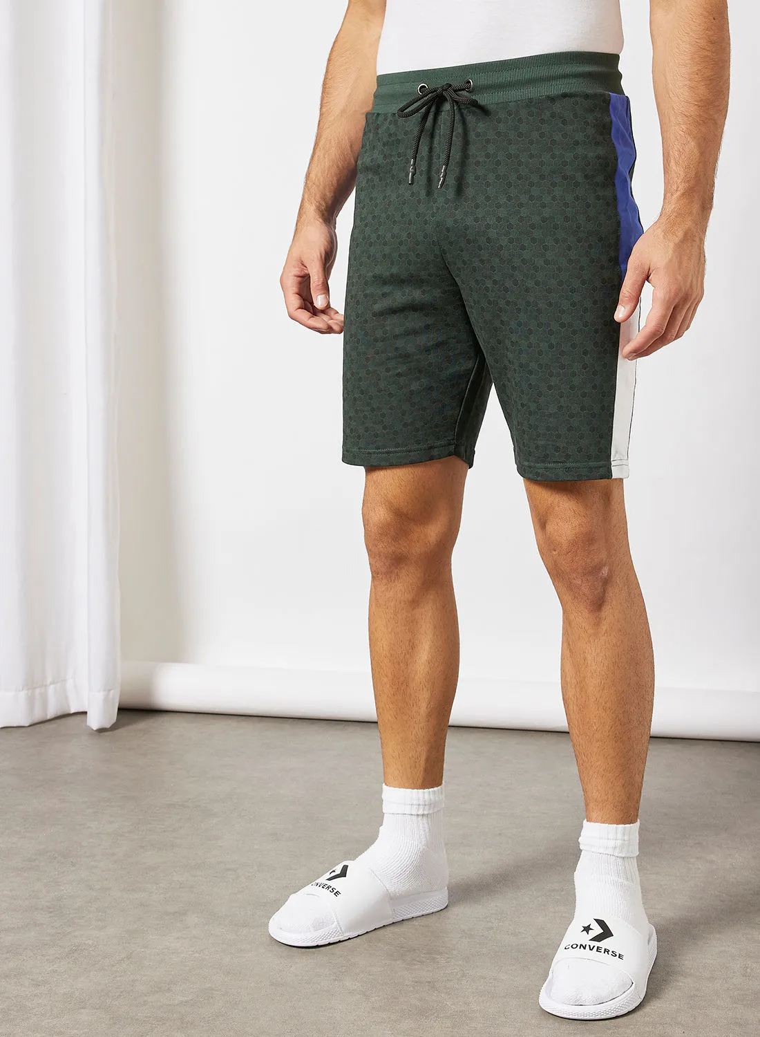 ABOF Side Stripe Detail Elastic Waistband Drawstring Shorts Green
