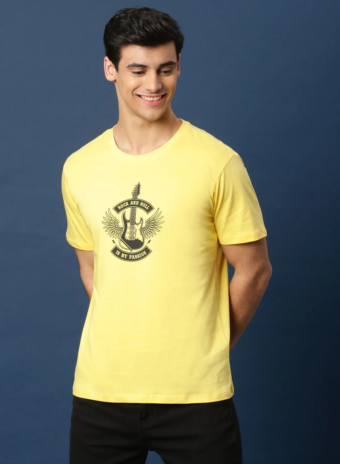 DRIP Casual Graphic Crew Neck T-Shirt Yellow