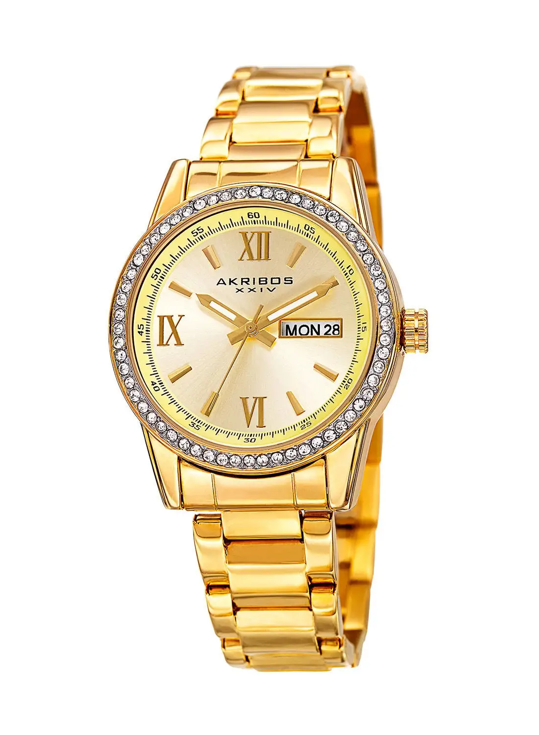 Akribos XXIV Gold Tone Case on Yellow Gold Bracelet, Yellow Gold Dial with Gold Tone Hands 