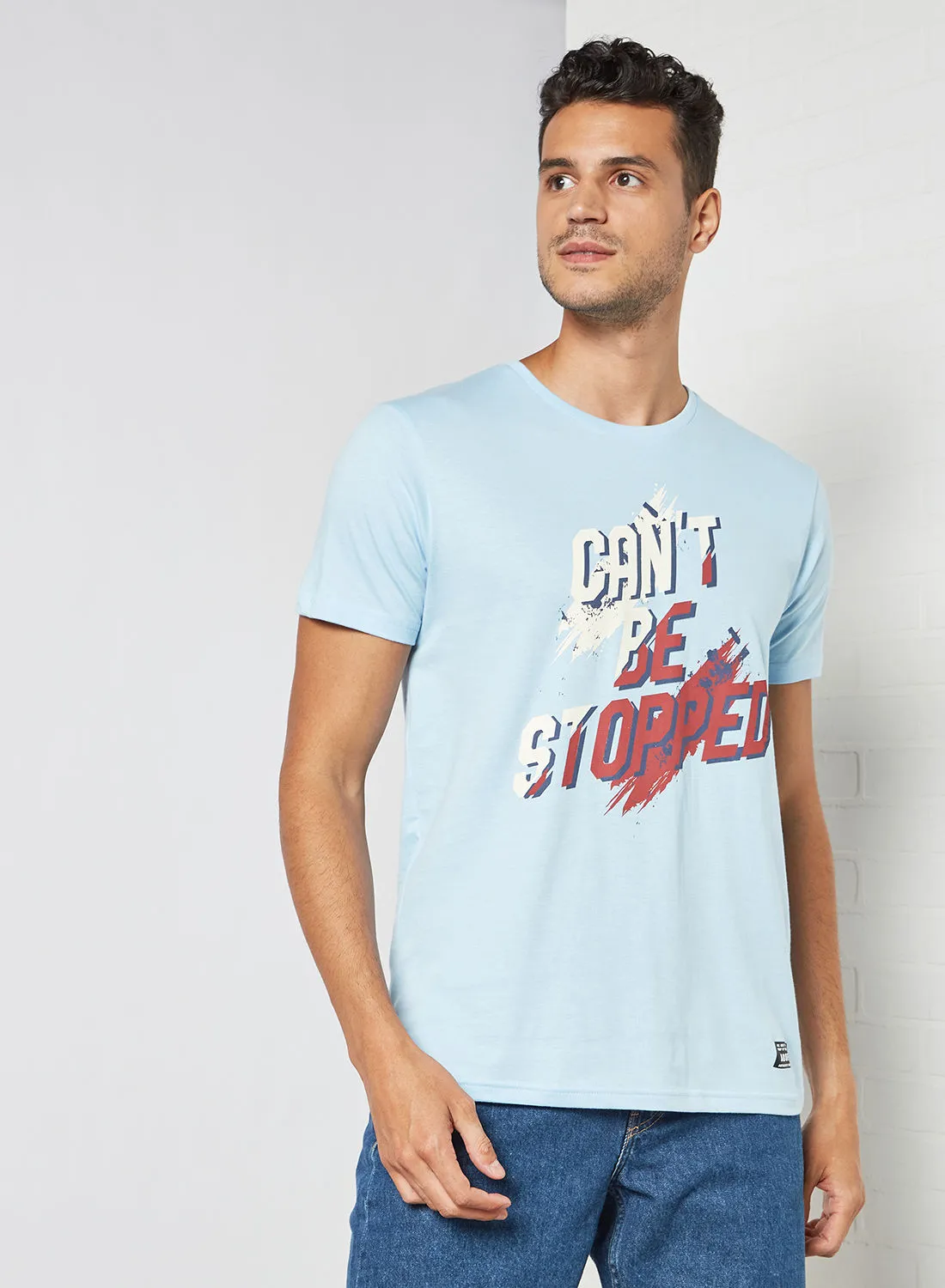 ABOF Can't Be Stopped Printed Crew Neck T-Shirt Light Blue