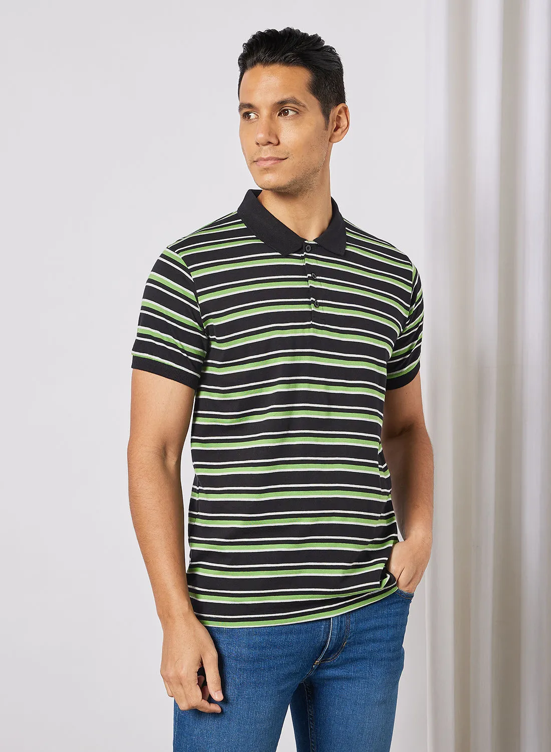 Noon East Men's Basic Casual Polo T-Shirt with Stripe design in Regular Fit Half Sleeves Multicolour