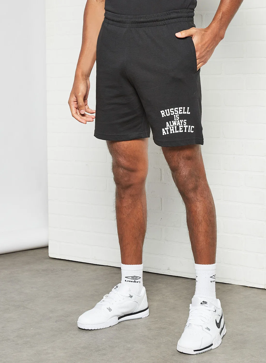 Russell Athletic Text Print Jersey Shorts Black