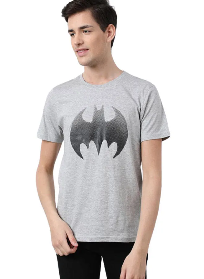 DRIP Batman Printed Regular Fit Crew Neck T-Shirt Fog Grey
