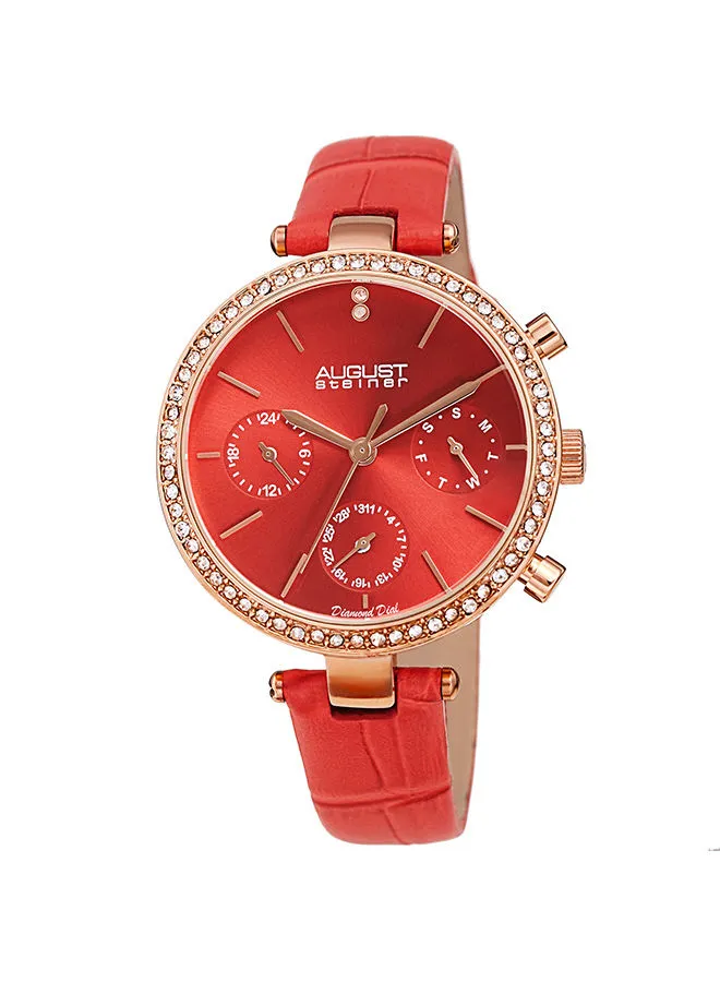 August Steiner Women's Leather Analog Wrist Watch As8288rd