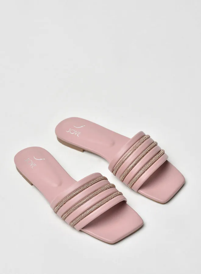 Jove Stylish Elegant Slip-On Flat Sandals Pink