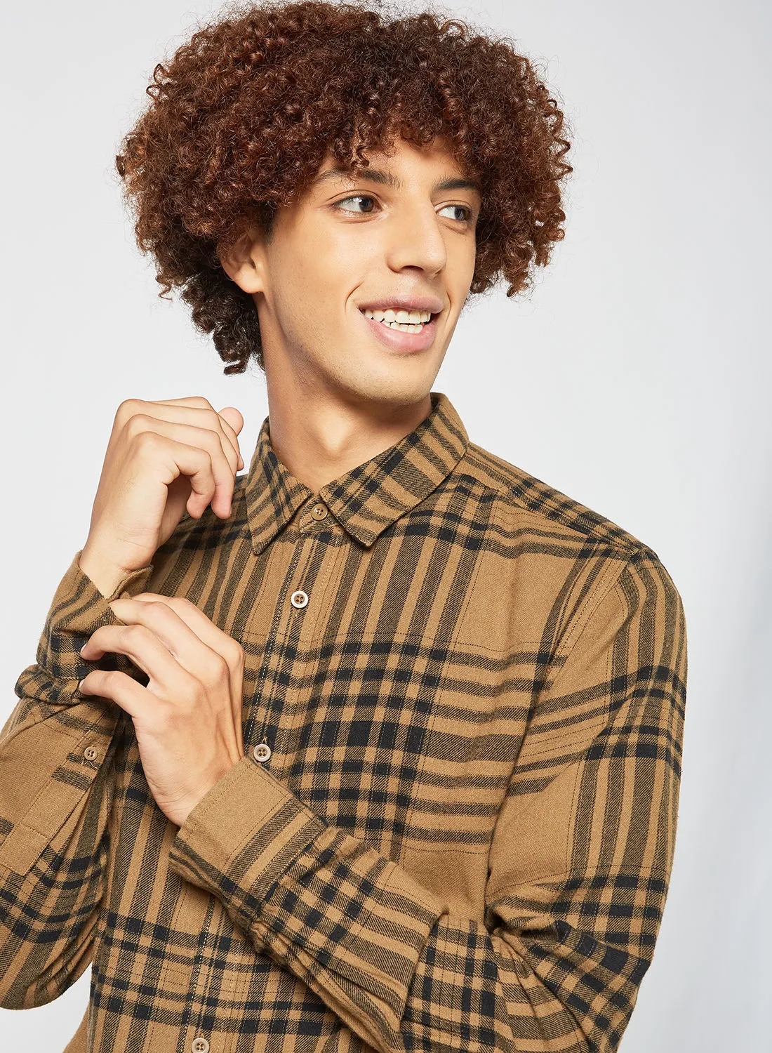 ONLY & SONS Basic Checked Shirt Brown