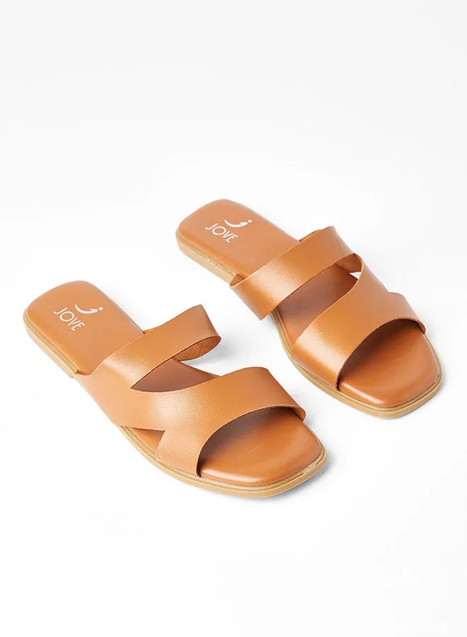 Jove Stylish Comfortable Flat Sandals Tan