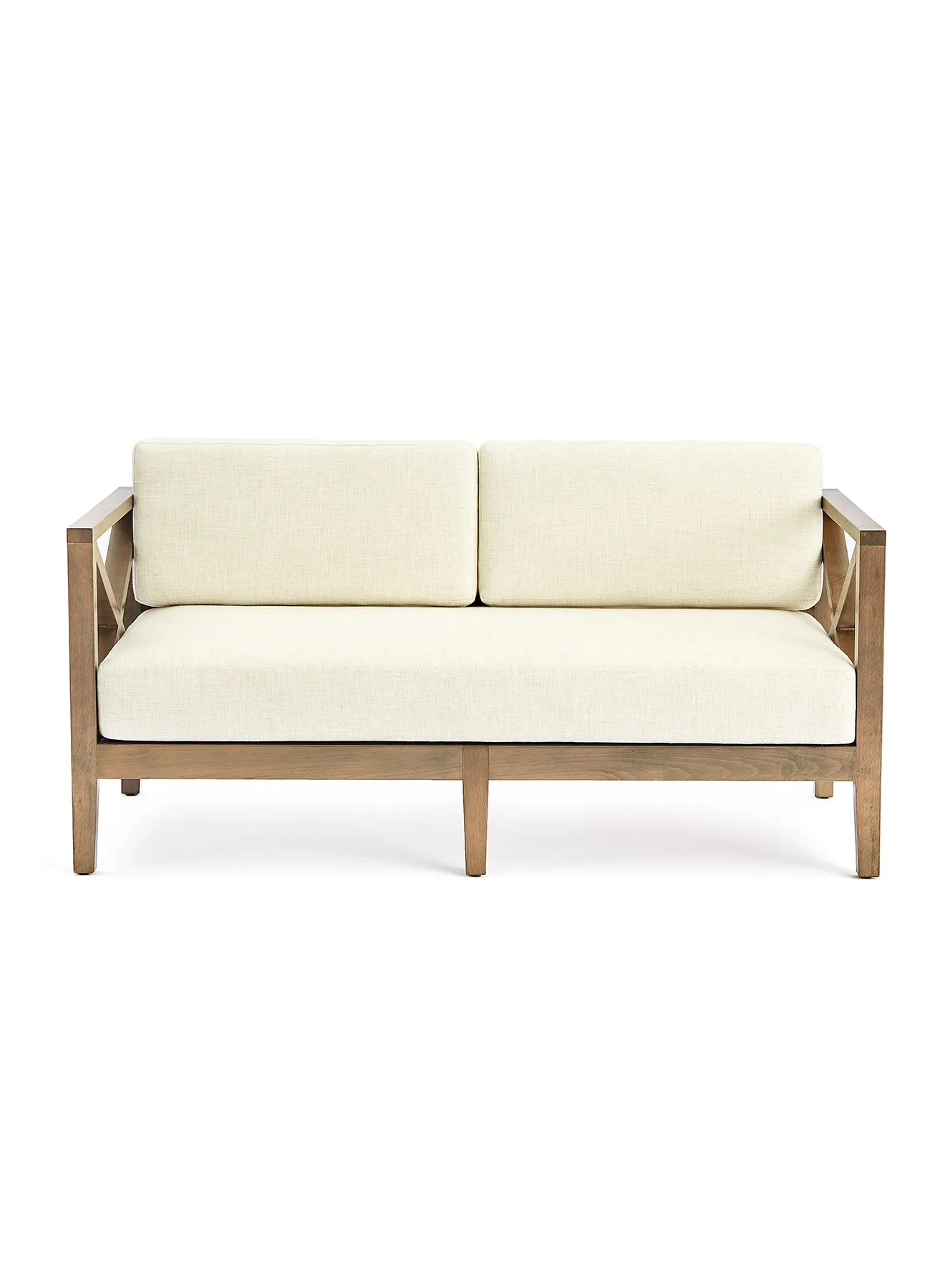 ebb & flow Sofa Luxurious - Wood Couch - 2 Seater Relaxing Sofa Cream/Brown 1380 x 700 x 705mm