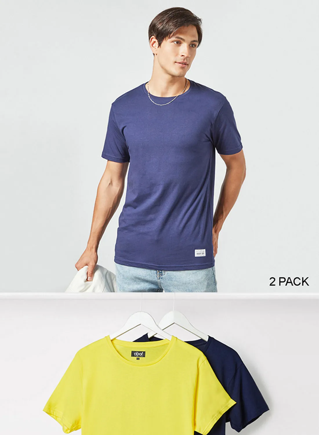 ABOF 2 Pack Crew Neck T-Shirt أزرق / أصفر