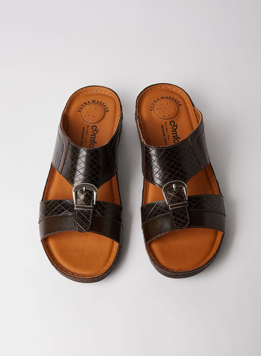 Comfort Plus Diamond Pattern Leather Sandals Brown