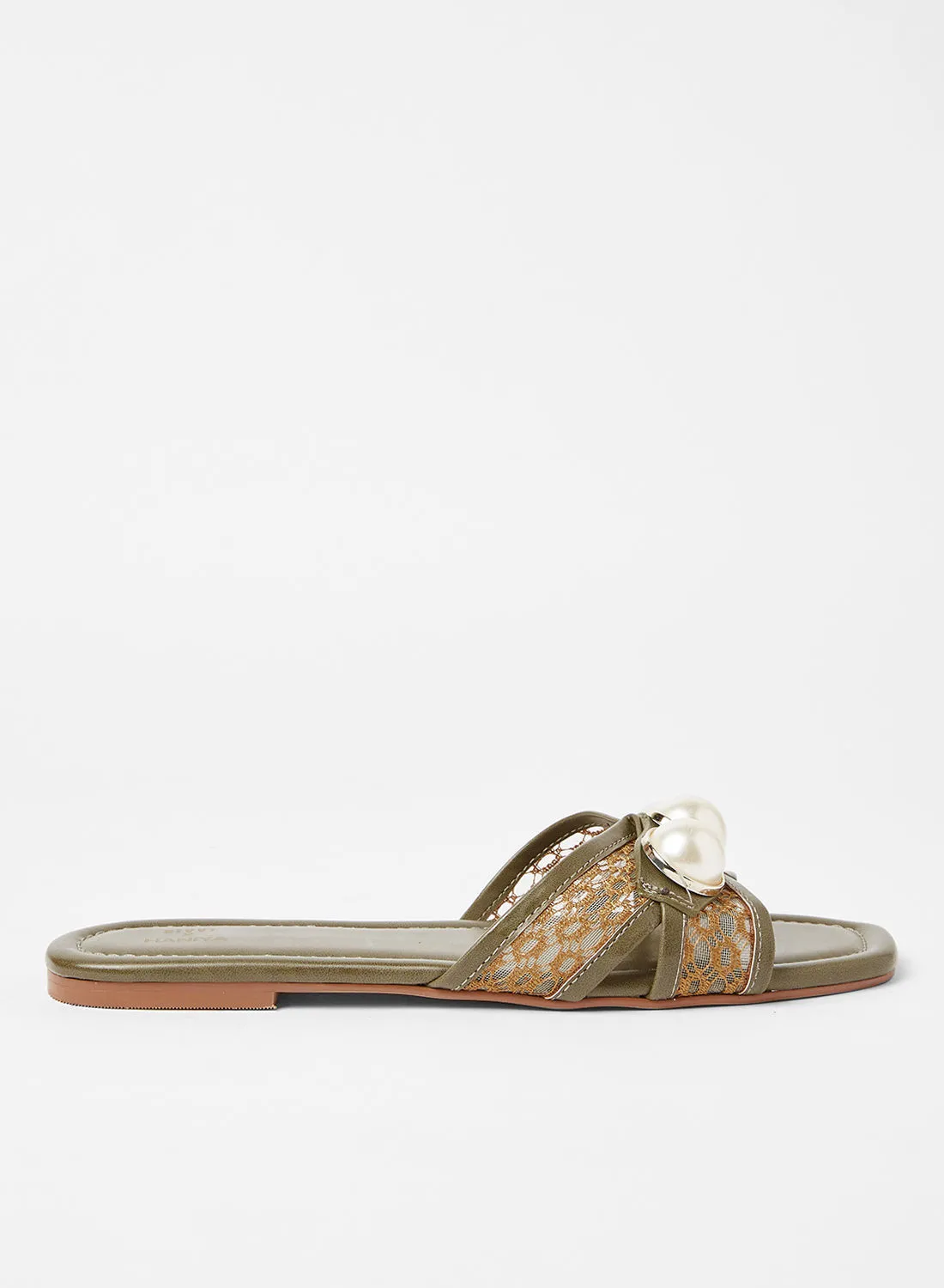 SIVVI for HANIYA Lace Detail Flat Sandals Green