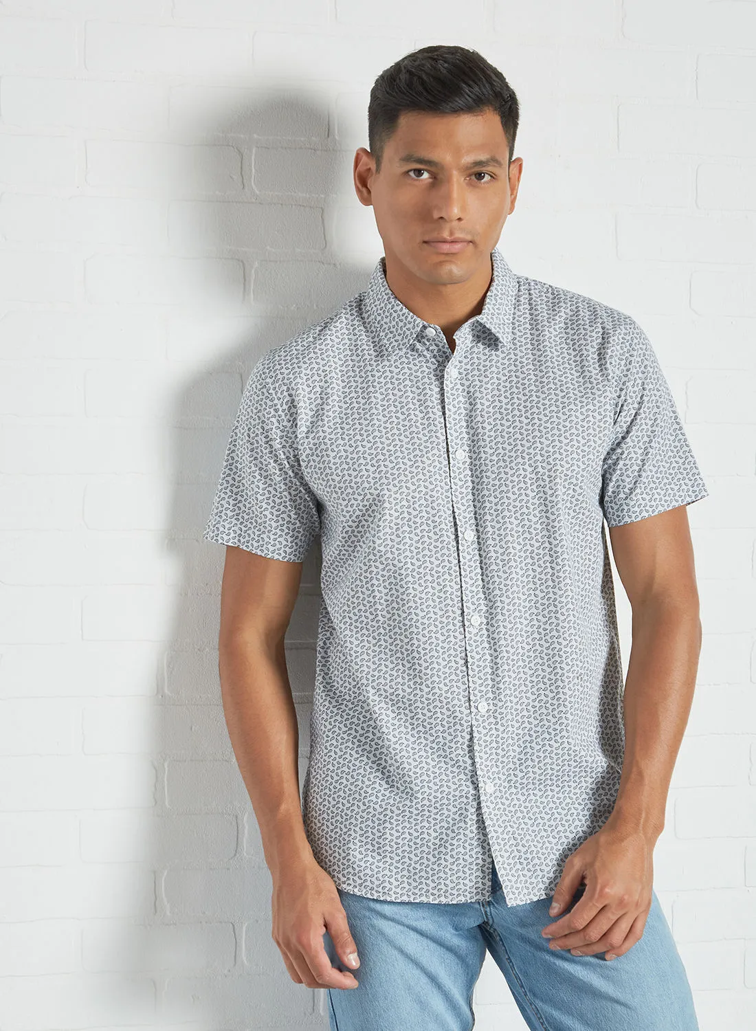 ABOF Men's Essential Printed Short Sleeve Shirt Grey