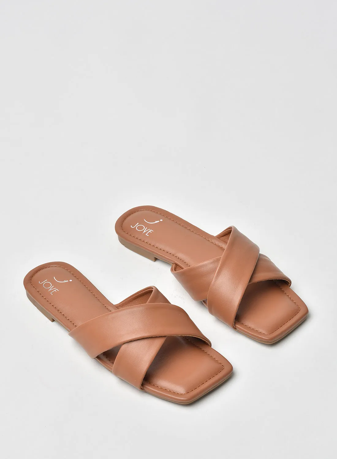 Jove Stylish Elegant Flat Sandals Brown