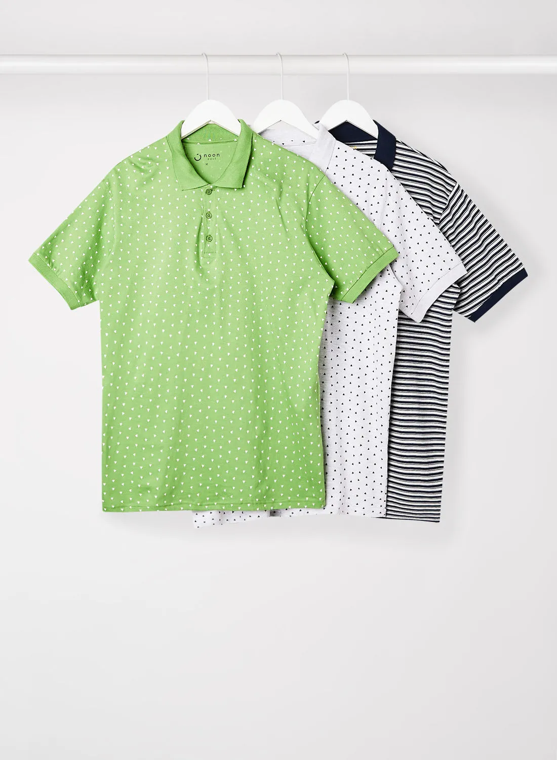 Noon East Pack Of 3 Basic Polo Navy Color/Forest Green/Heather Grey