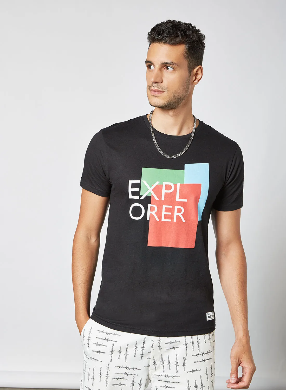 ABOF Explorer Printed Regular Fit Crew Neck T-Shirt Onyx Black