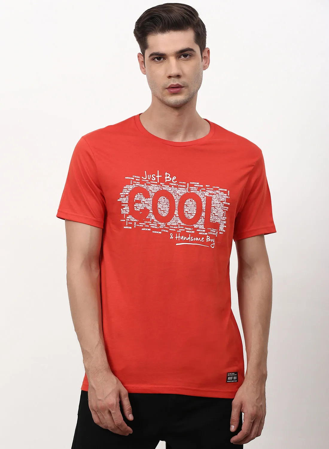 ABOF Graphic Printed Crew Neck Regular Fit T-Shirt Orange/Red