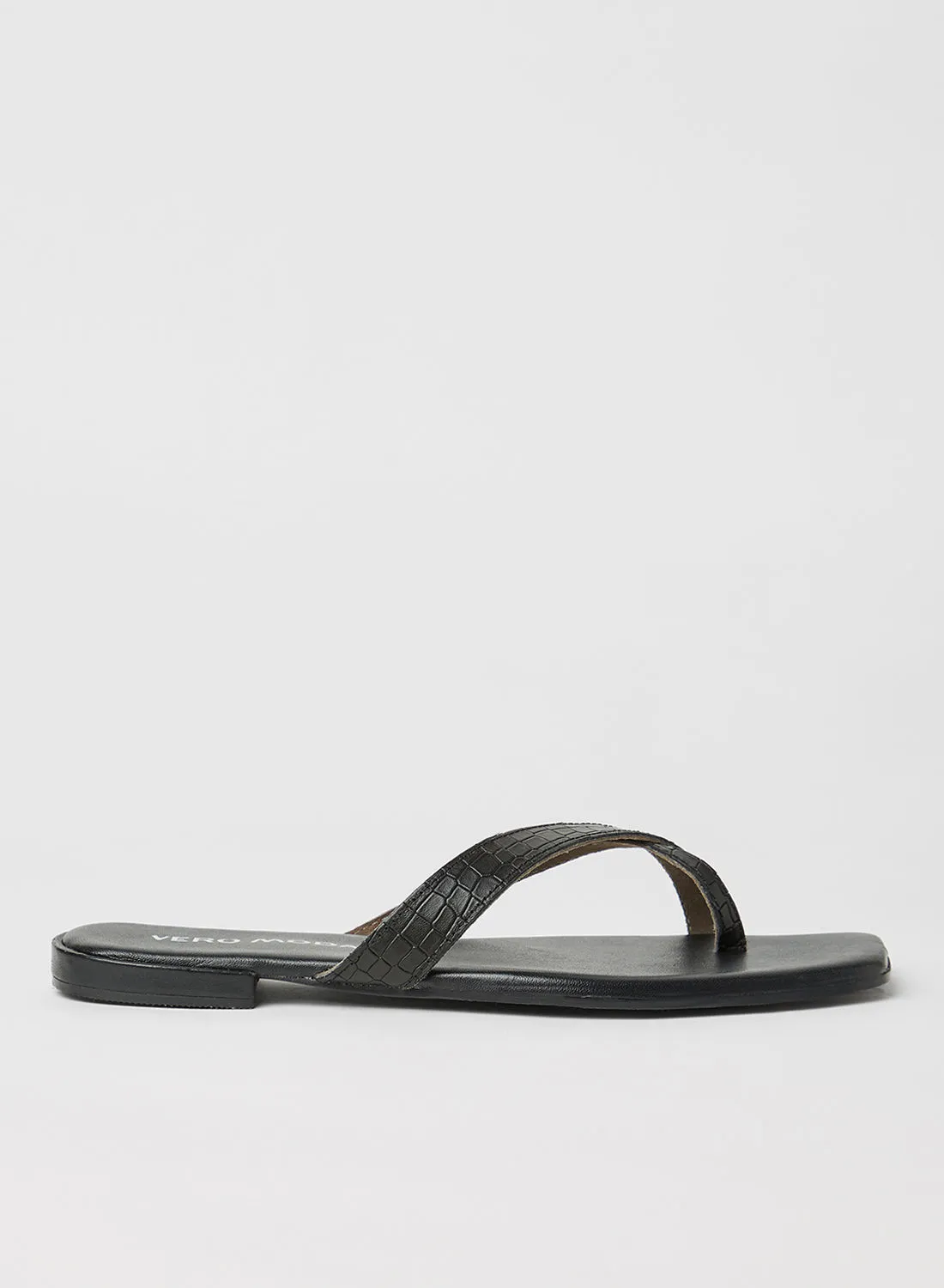 VERO MODA Croc Effect Leather Sandals Black