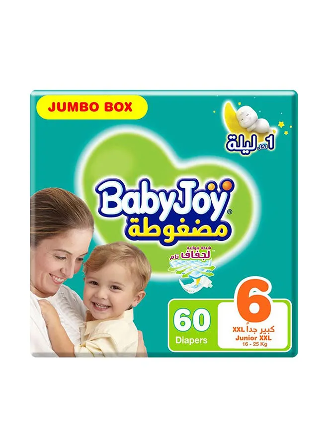 BabyJoy Compressed Diamond Pad, Size 6 Junior XXL, 16 to 25 kg, Jumbo Box, 60 Diapers