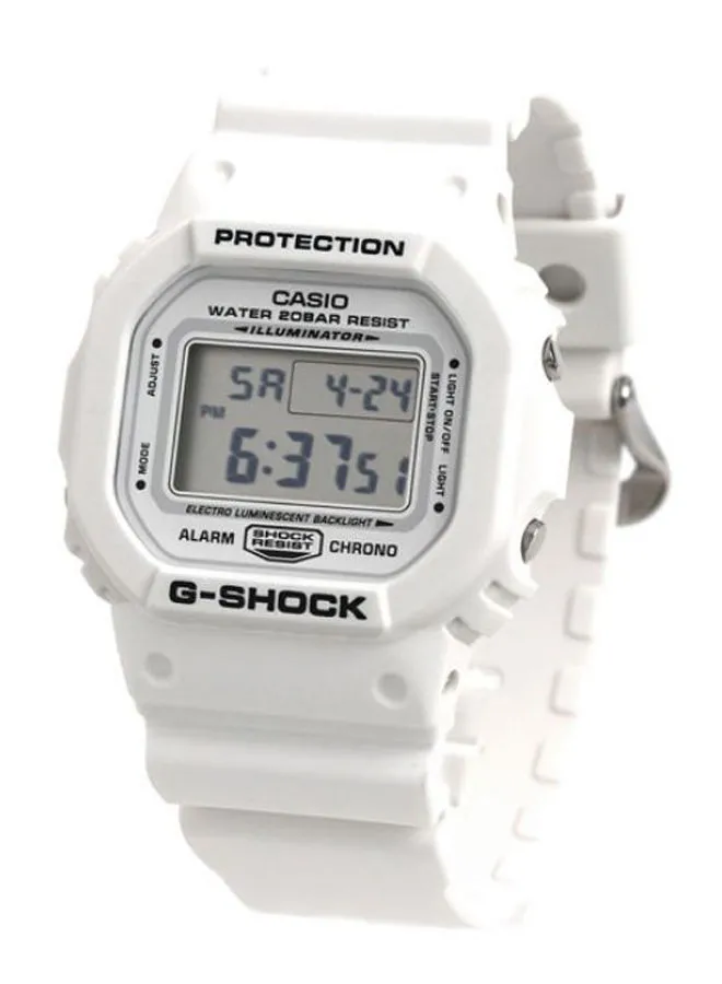 جي شوك ساعة يد رقمية بسوار راتينج على شكل مثمن 43 ملم - أبيض - DW-5600MW-7DR