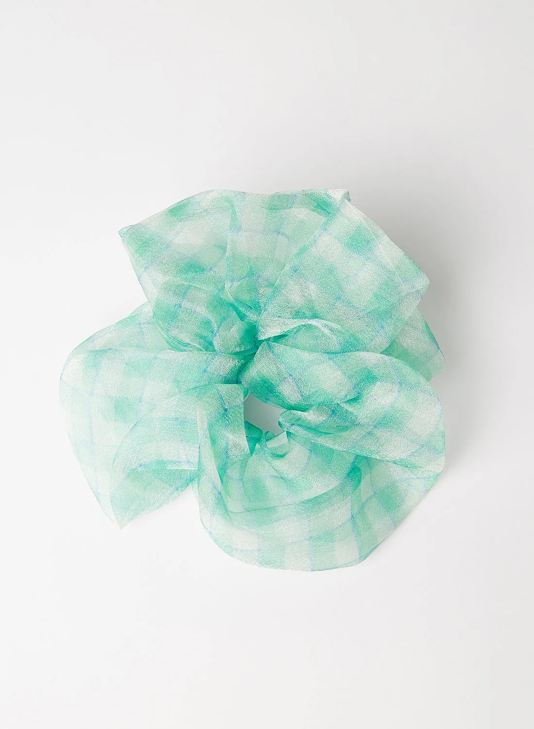 PIECES Checkered Oversize Scrunchie Jade Lime