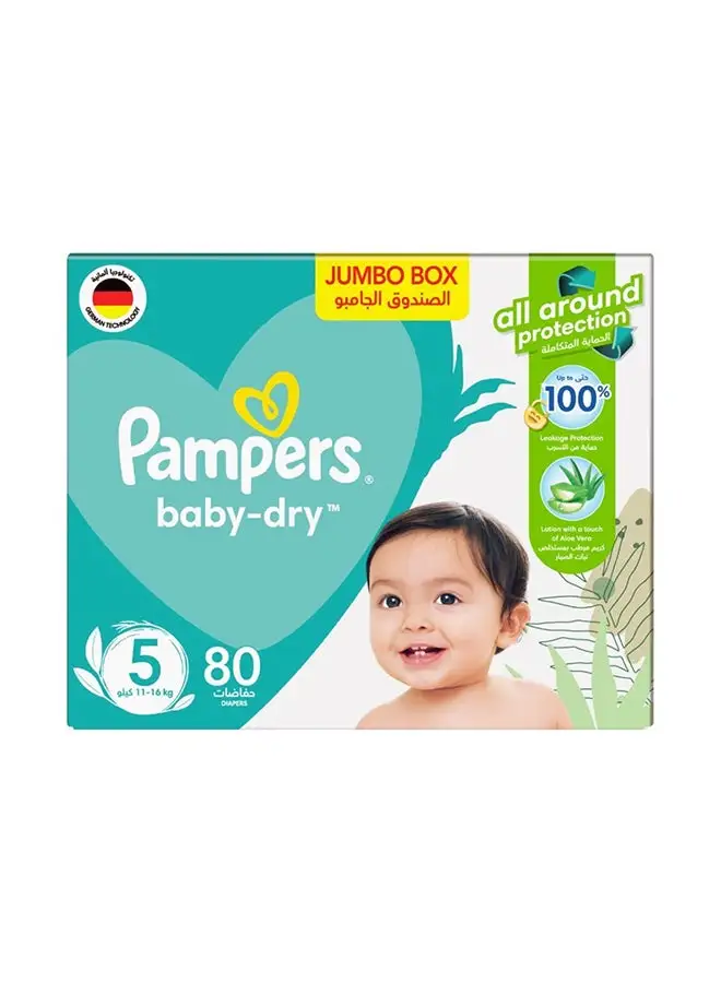 Pampers Aloe Vera Taped Diapers Size 5 Jumbo Box 80 Count