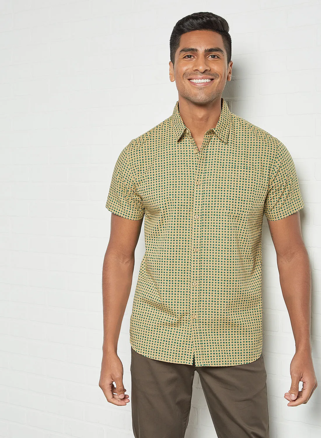 ABOF Printed Slim Fit Collared Neck Short Sleeve Shirt Multicolour