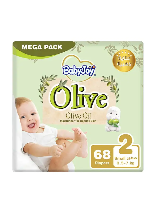 BabyJoy Olive Oil, Size 2 Small, 3.5 to 7 kg, Mega Pack, 68 Diapers