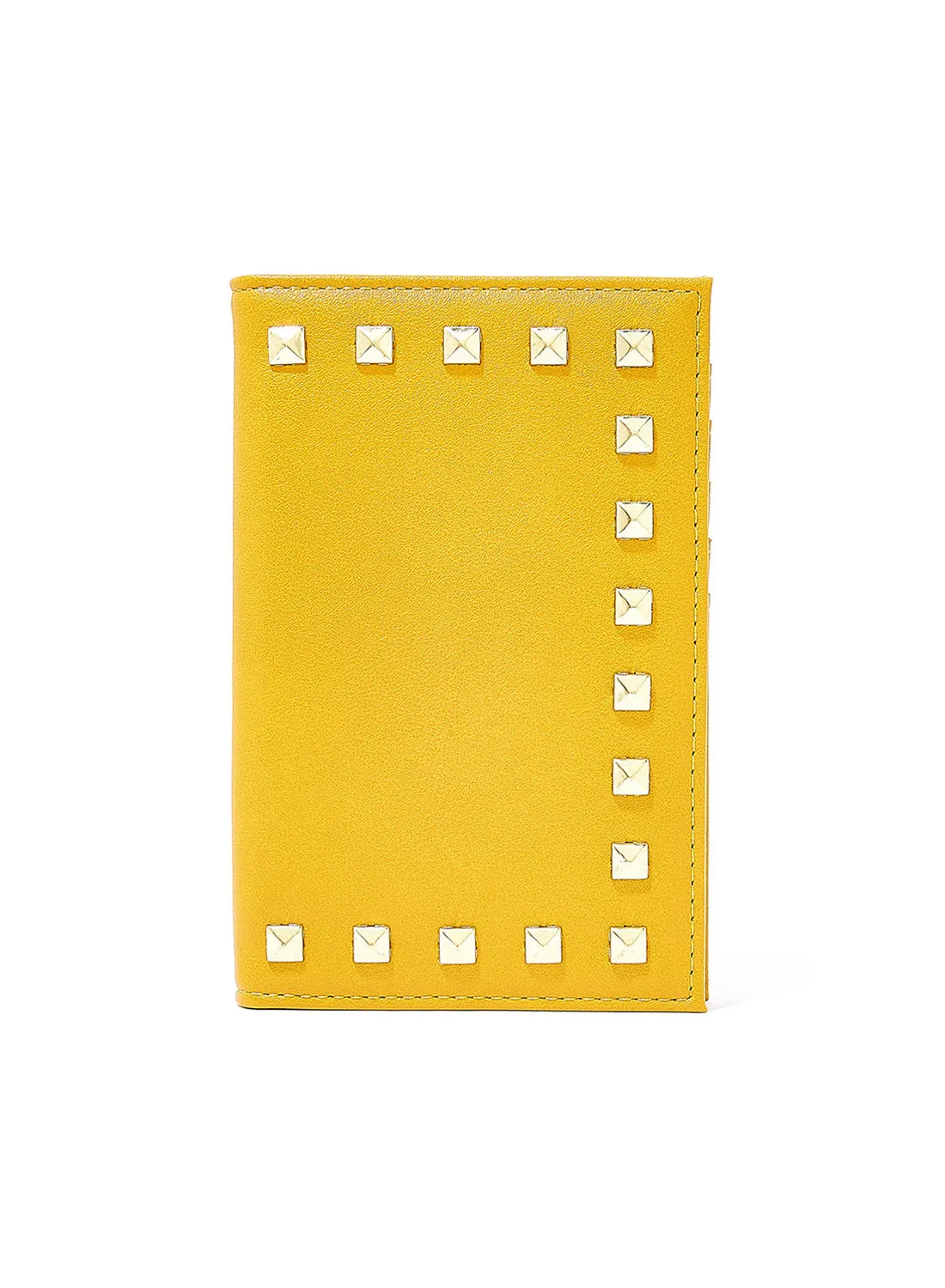 محفظة جوف طويلة مطوية مرصعة باللون الأصفر