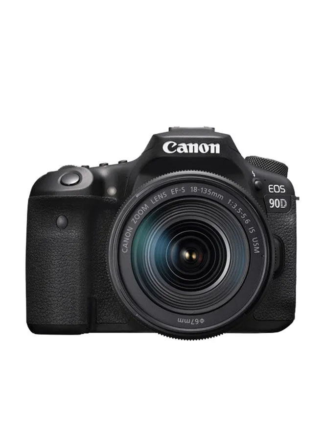Canon EOS 90D DSLR Camera، With EF-S 18-135mm IS USM Lens، 32.5 MP، APS-C sensor، 10 fps، Dual Pixel CMOS AF، Wi-Fi and Bluetooth، 4K، Vari-Angle Touchscreen، Great for Wildlife & Sports Photography