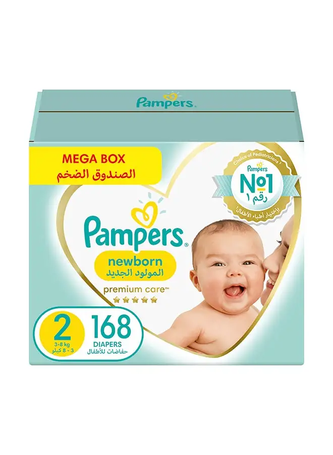 Pampers Premium Care Taped Diapers Size 2 Mega Box 168 Count
