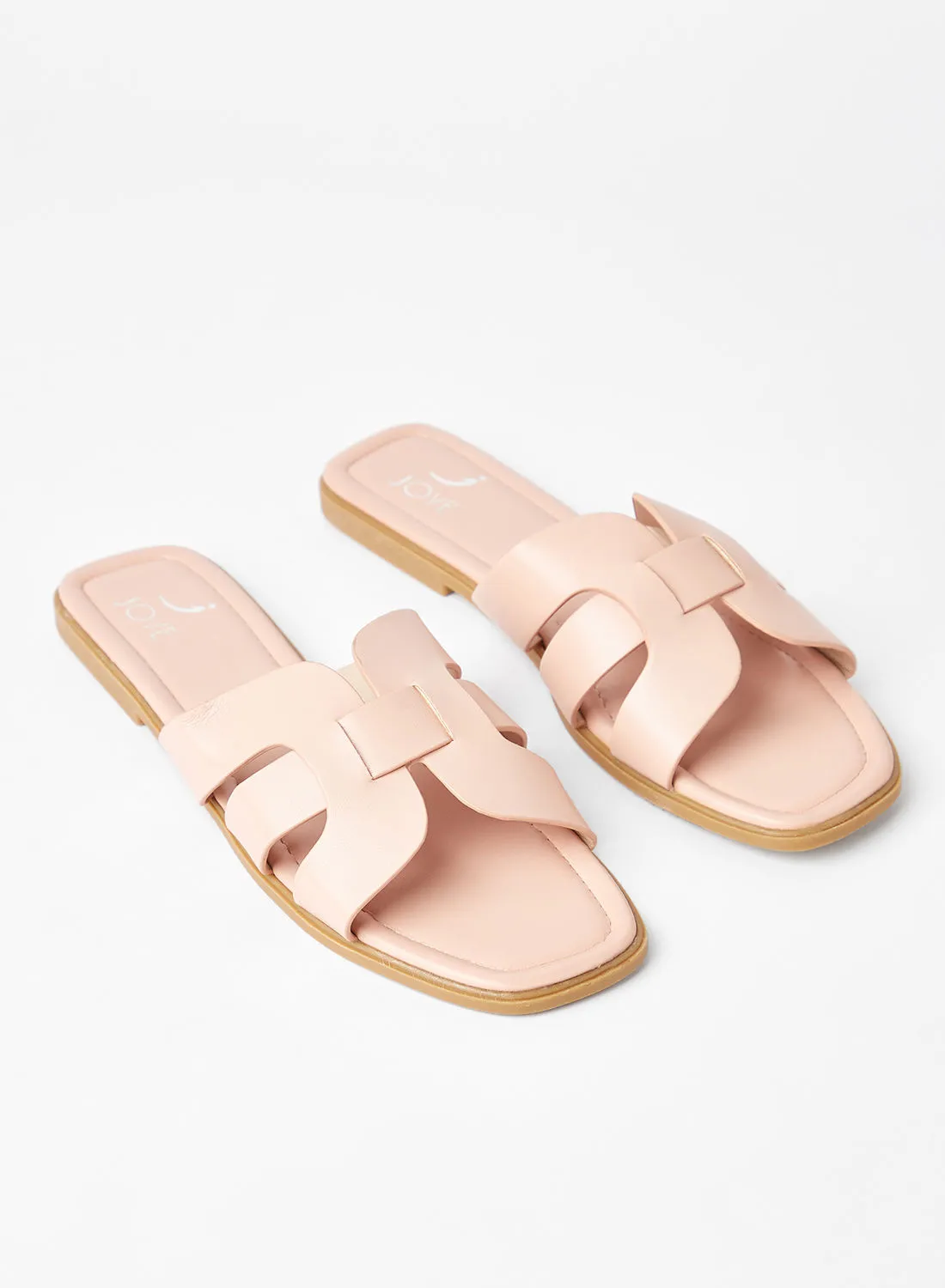 Jove Slip-On Party Wear Flat Sandals Beige