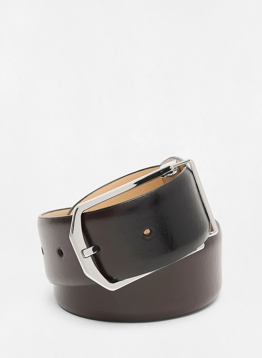 CALVIN KLEIN Arched Square Buckle Leather Belt