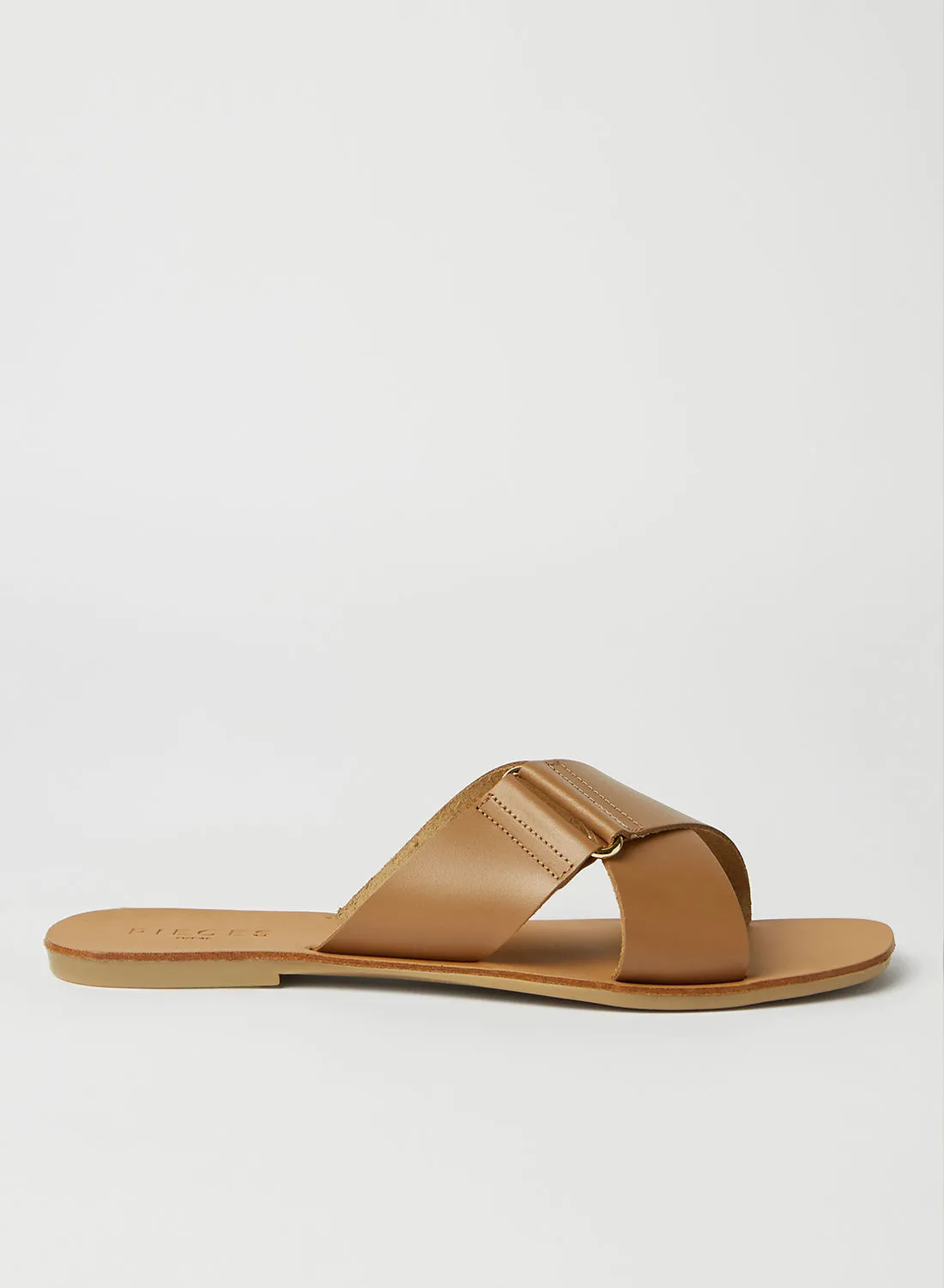 PIECES Cross Strap Leather Sandals Toasted Coconut