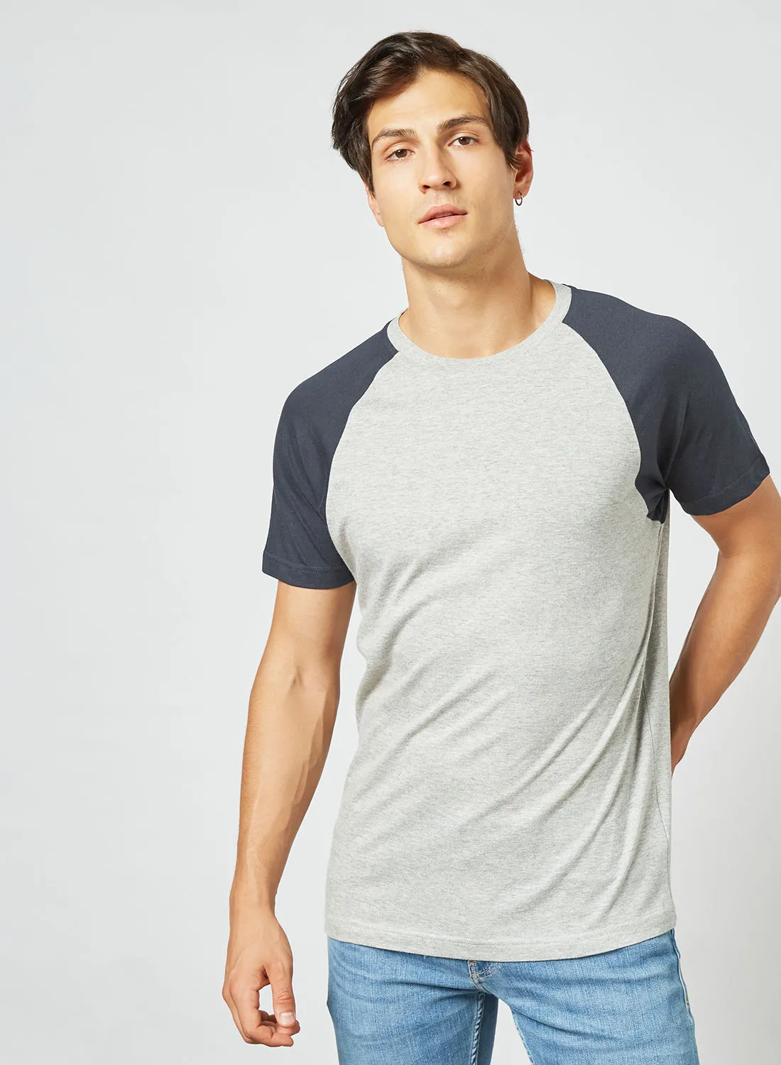 BRAVE SOUL Contrast Raglan T-Shirt Grey