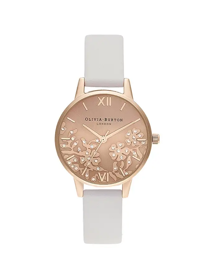 OLIVIA BURTON Women's Bejewelled Lace Pale Rose Gold Sunray & Stone Dial Watch