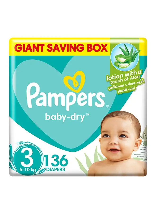 Pampers Aloe Vera Taped Diapers Size 3 Mega Box 136 Count