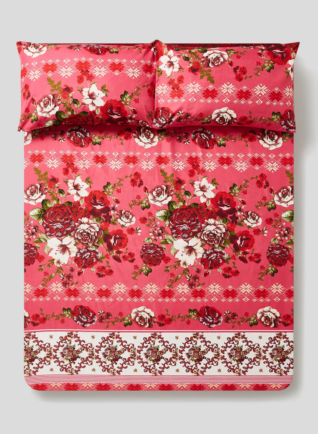 Hometown Fitted Sheet Set Made From 100% Polyester With Pillow Case 50X75 Cm, Bed Linen For 150X200 Cm Twin Size Mattress In Pink Color