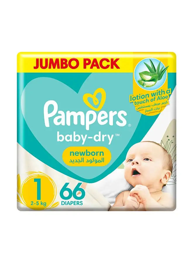 Pampers Aloe Vera Taped Diapers Size 1 Jumbo Pack 66 Count