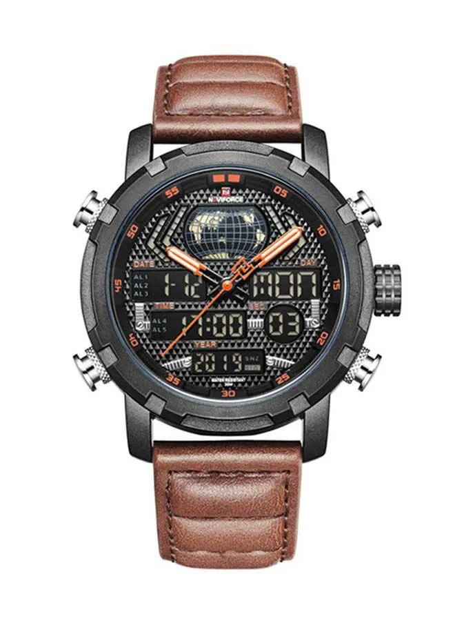 NAVIFORCE Men's Leather Strap Analog Wrist Watch NF9160 - 45 mm - Brown