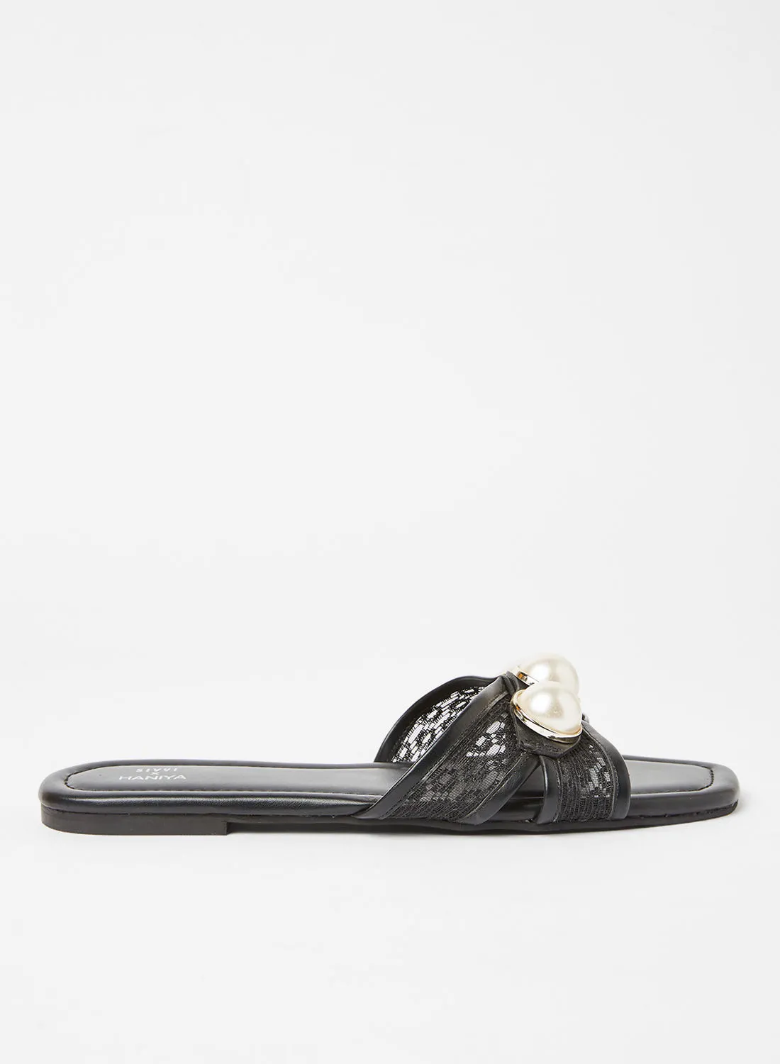 SIVVI for HANIYA Lace Detail Flat Sandals Black