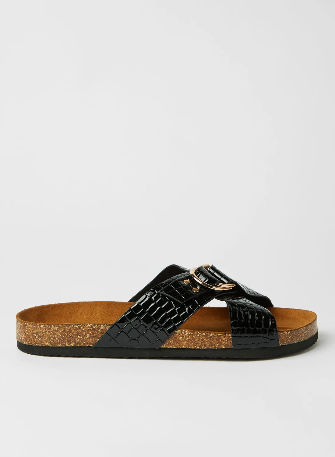 ONLY Croc Textured Cross Strap Sandals Black