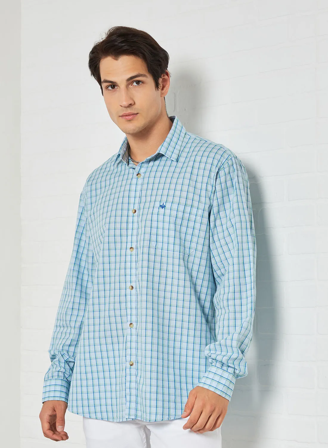 QUWA Casual Checked Pattern Shirt Primary Sky Blue