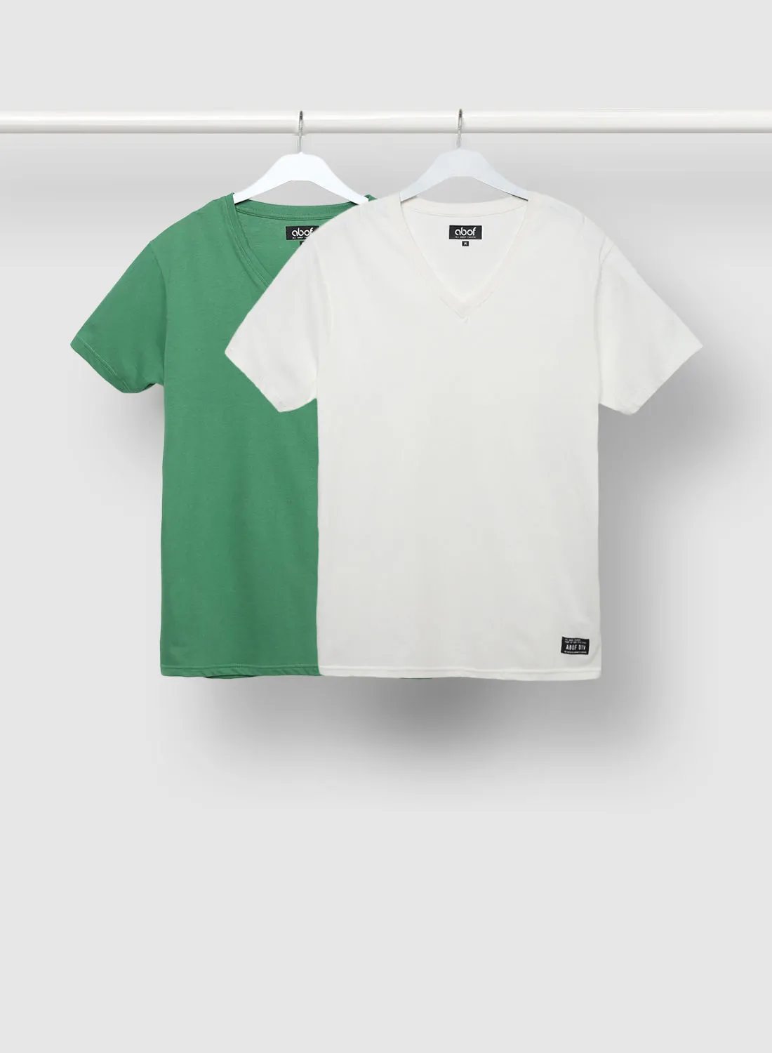 ABOF 2 Pack Of V-Neck Regular Fit Plain T-Shirt White/Green