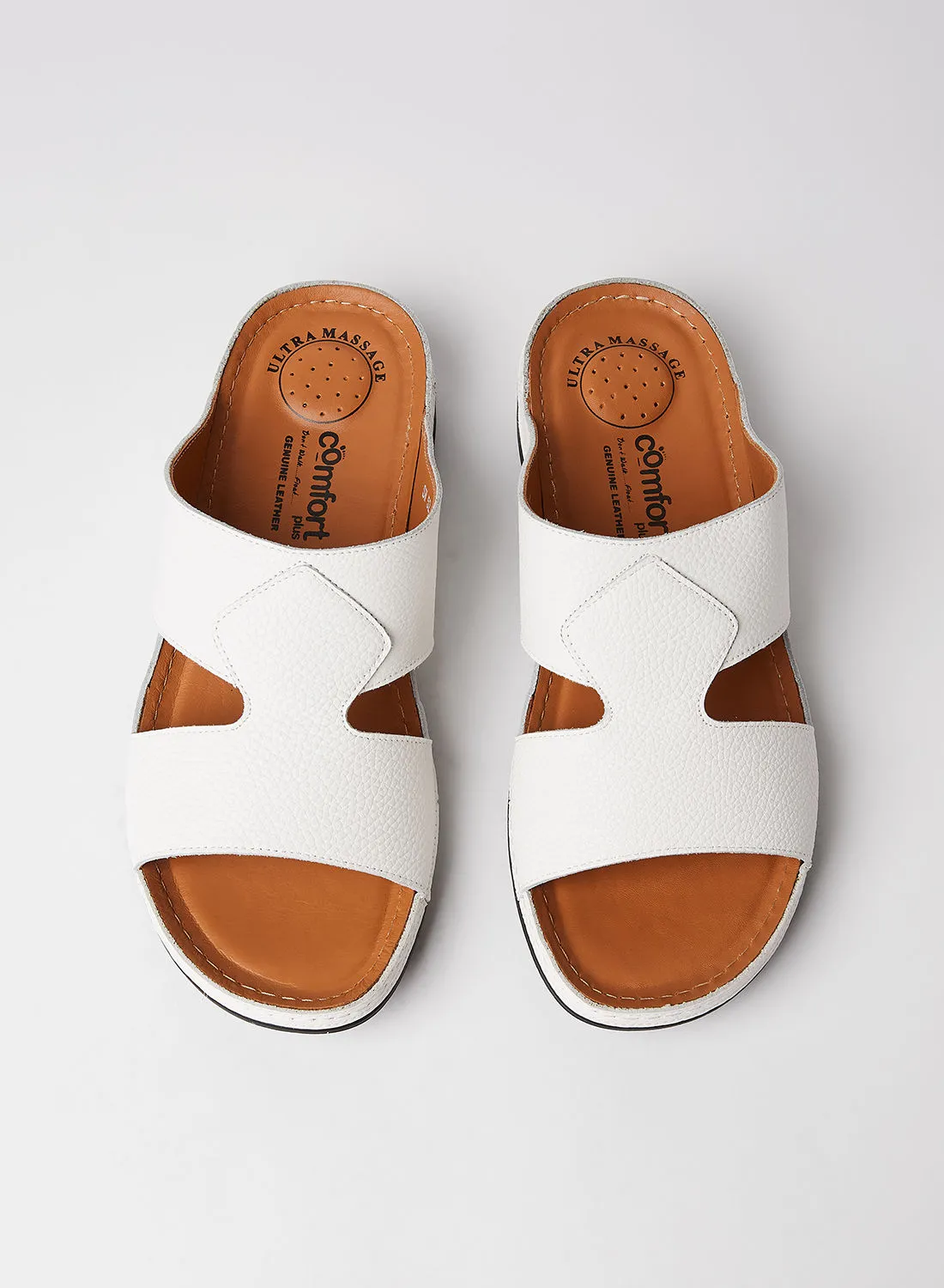 Comfort Plus Pebble Texture Leather Sandals White