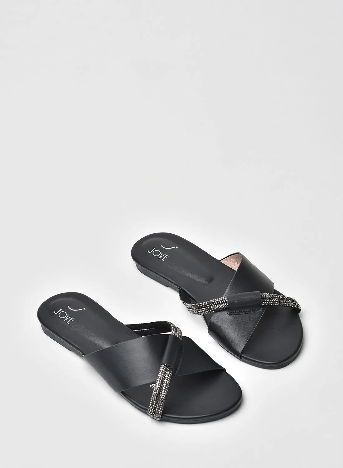 Jove Stylish Elegant Flat Sandals Black