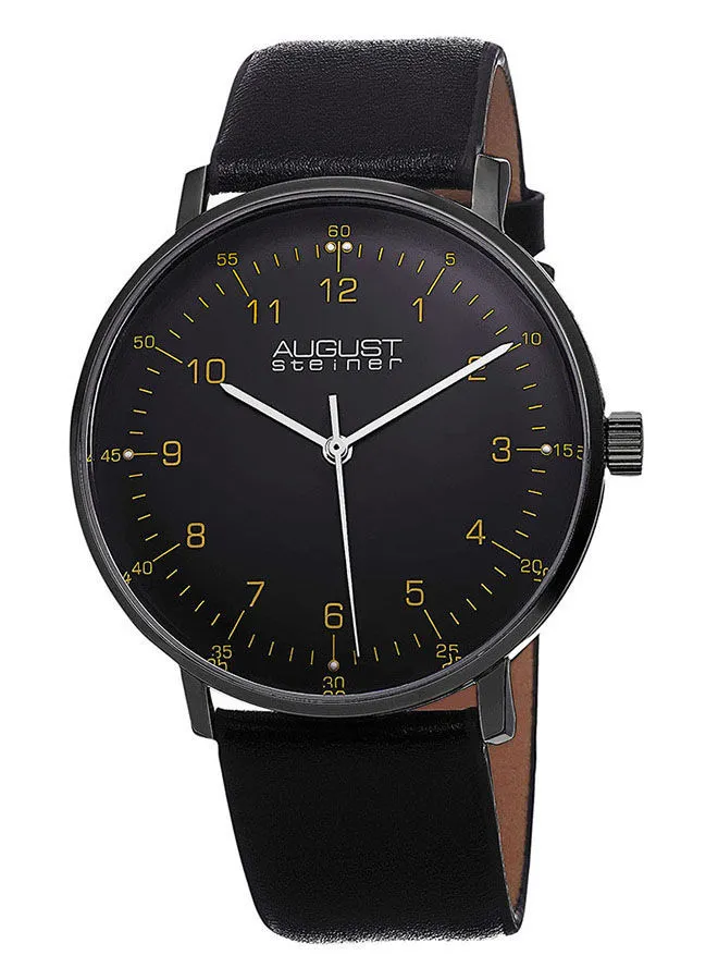 August Steiner Men's Leather Analog Wrist Watch AS8090BLK