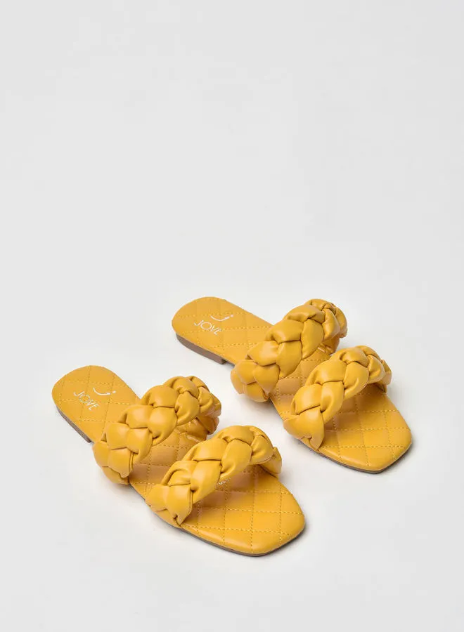 Jove Stylish Elegant Slip-On Flat Sandals Mustard