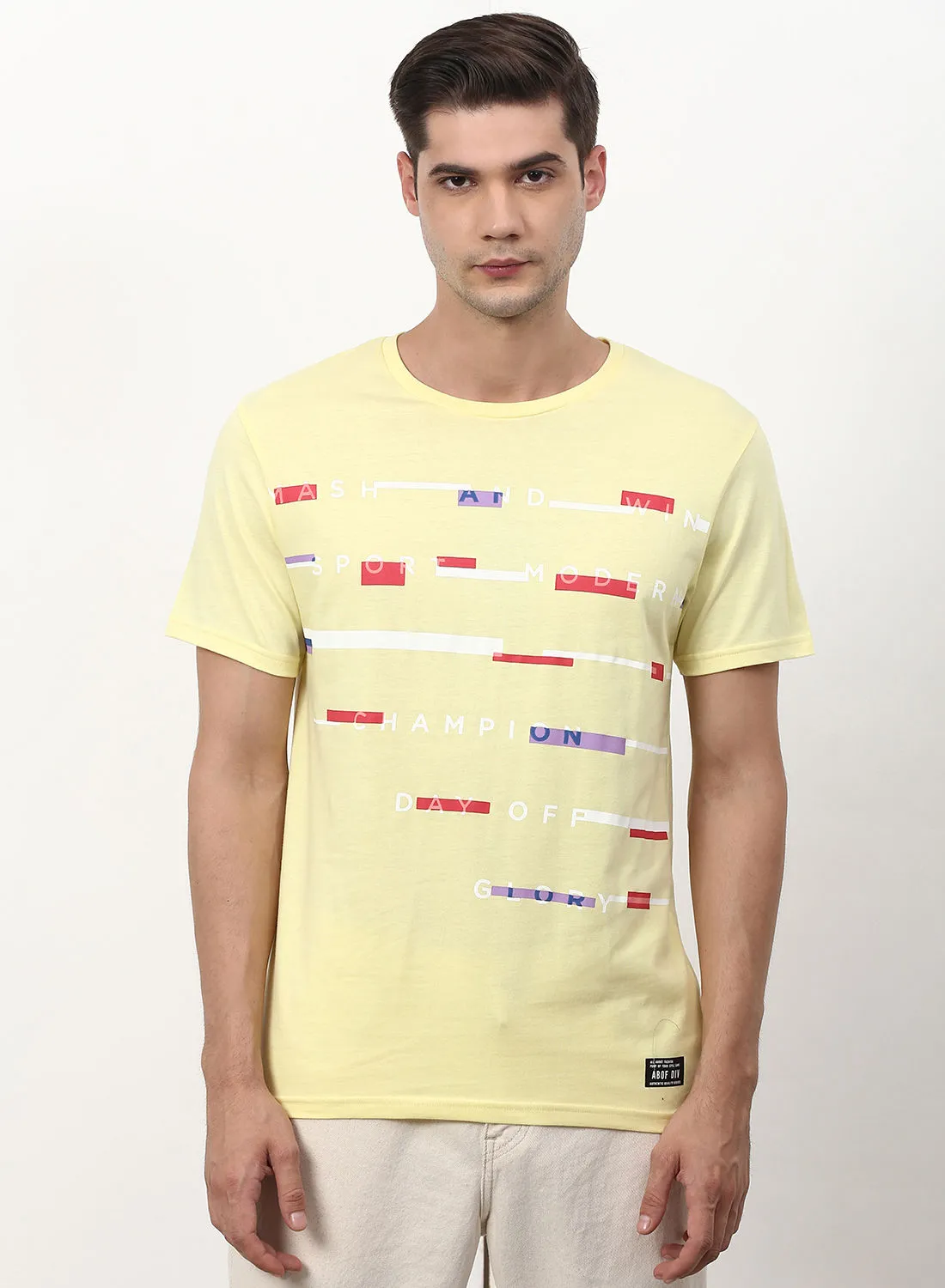 ABOF Graphic Printed Crew Neck Regular Fit T-Shirt Light Golderod Yellow