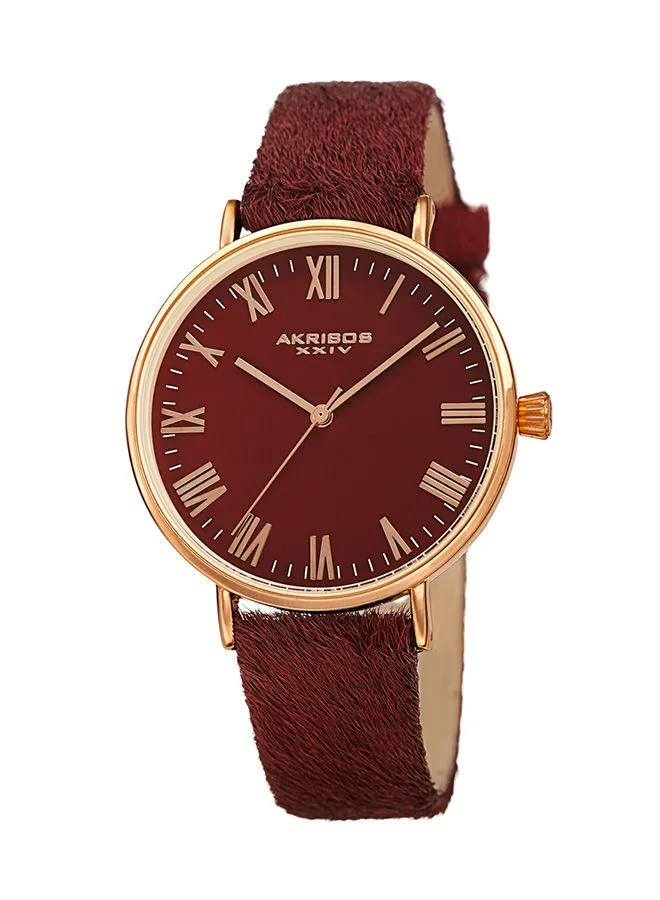 Akribos XXIV Ion Plated Rose Gold Tone Case with Burgundy Dial and Burgundy Cavallino Strap
